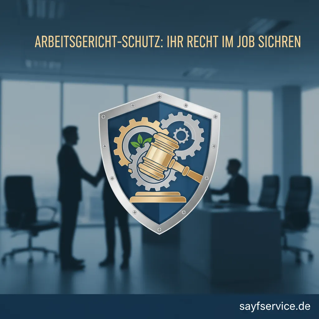 Ein Richterhammer und ein Paragraph-Symbol auf einem Schreibtisch, die den Arbeitsgericht-Schutz symbolisieren