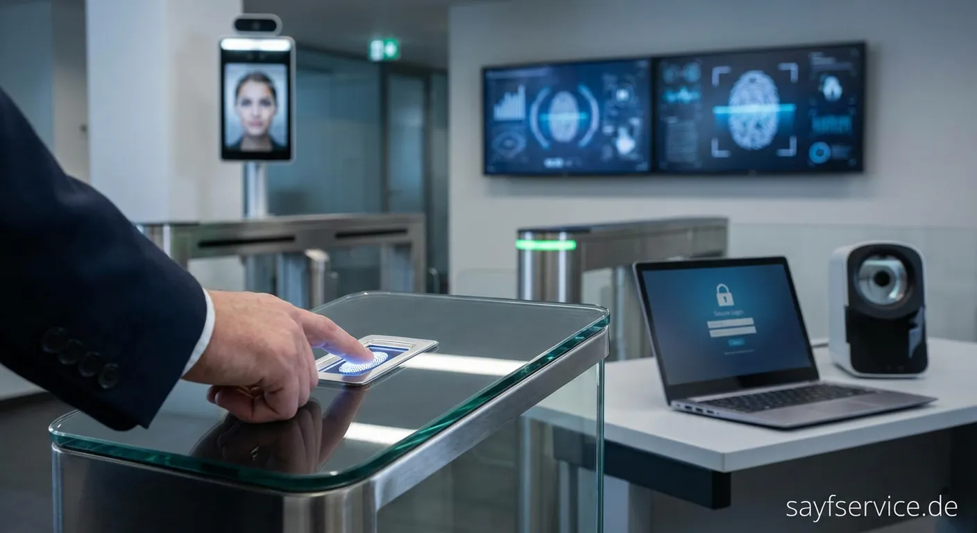 Fingerabdruckscanner an einer modernen Bürotür für biometrische Zutrittskontrolle