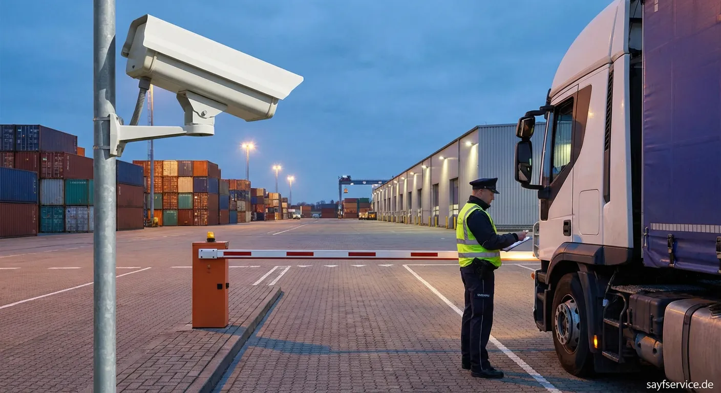 Sicherheitsmitarbeiter kontrolliert Frachtcontainer im Cargo-Bereich