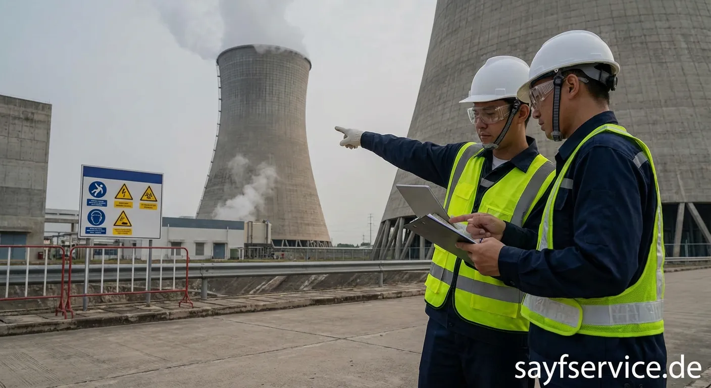 Sicherheitsinspektion an einem industriellen Kühlturm