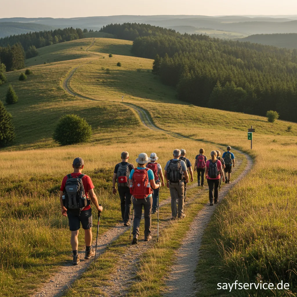 Ein Pilger wandert sicher auf einem gut markierten Pilgerweg in der Natur